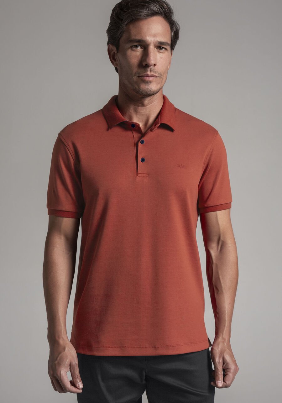 Camisa Polo Masculina em Malha Suedine Premium, LARANJA BRIGHT. Camisa Polo Masculina em Malha Suedine Premium, LARANJA BRIGHT, large.