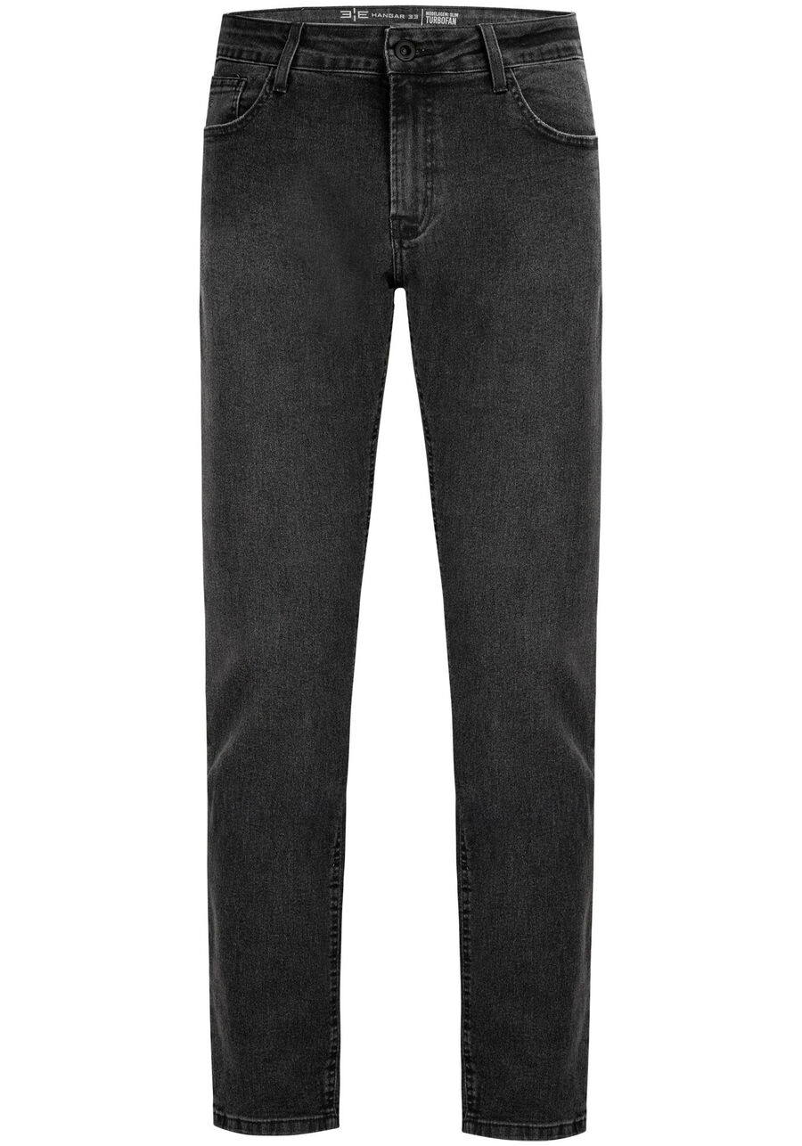 Calça Slim Jeans Turbofan Com Elastano E Bolsos, PRETO REATIVO. Calça Slim Jeans Turbofan Com Elastano E Bolsos, PRETO REATIVO, large.