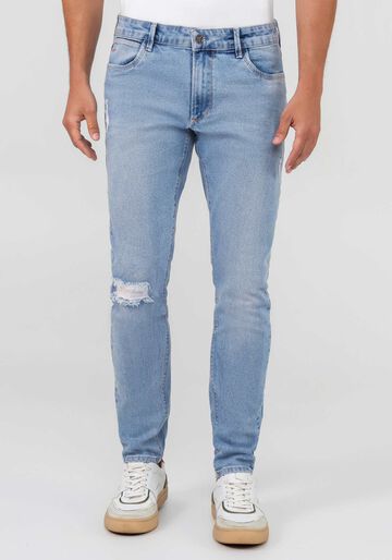 Calça Jeans Masculina Skinny Estonada Destroyed, JEANS, large.