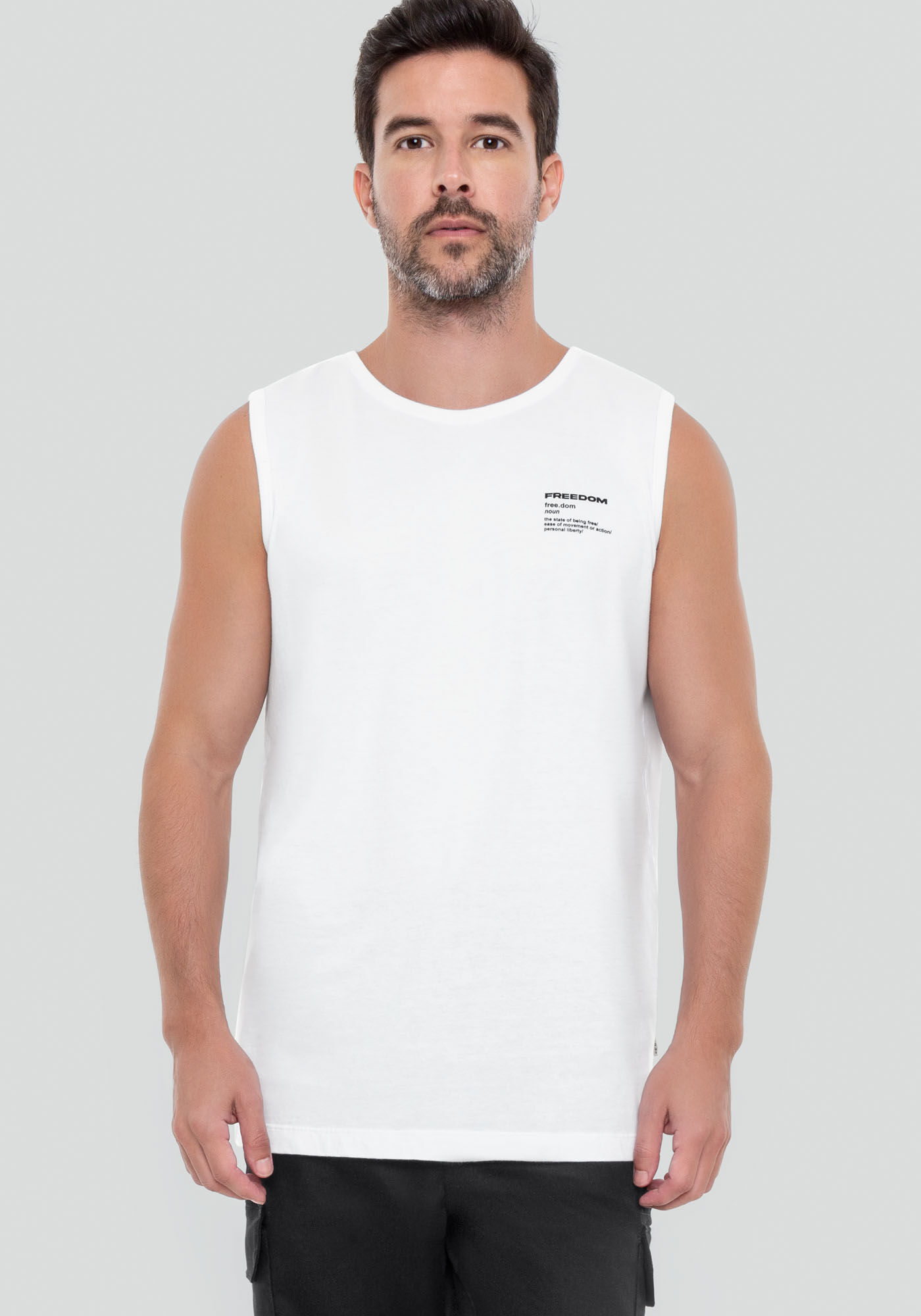 Regata Masculina em Meia Malha com Detalhe Estampa, BRANCO, large.