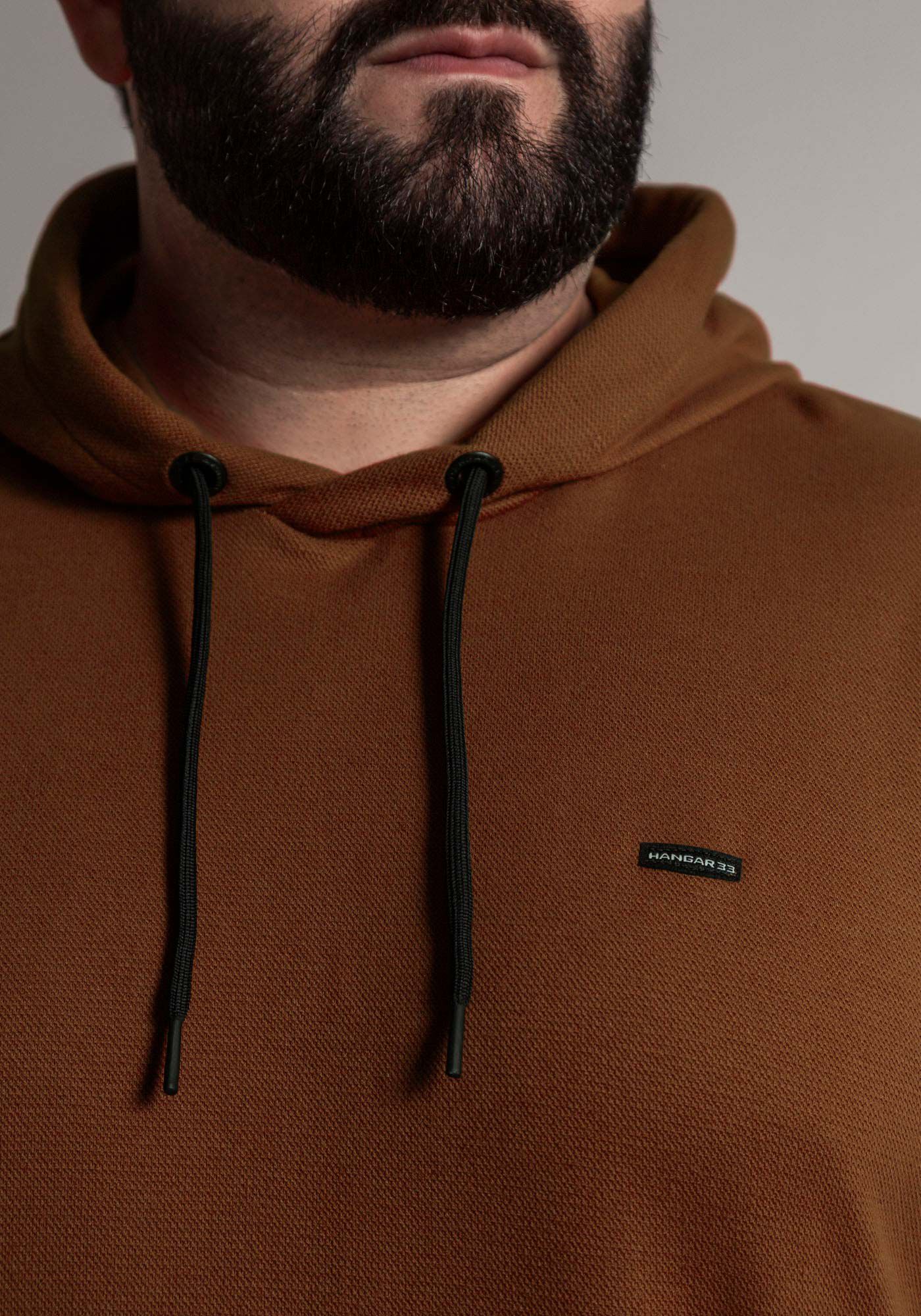 Blus&atilde;o Masculino Big & Tall em Moletom com Bolsos, LARANJA FERRUGEM, large.