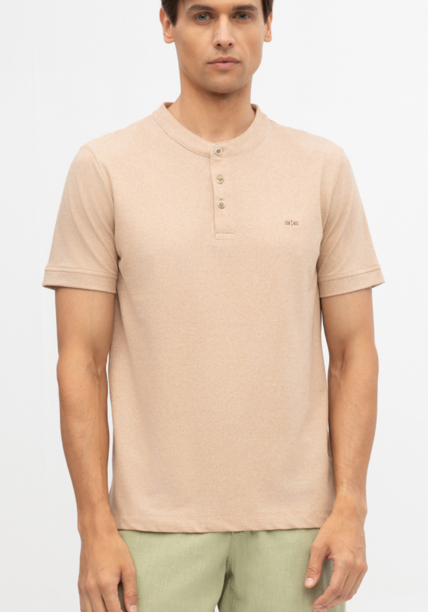 Camisa Gola Padre Masculina em Malha Terra, BEGE ZUCCA, large.