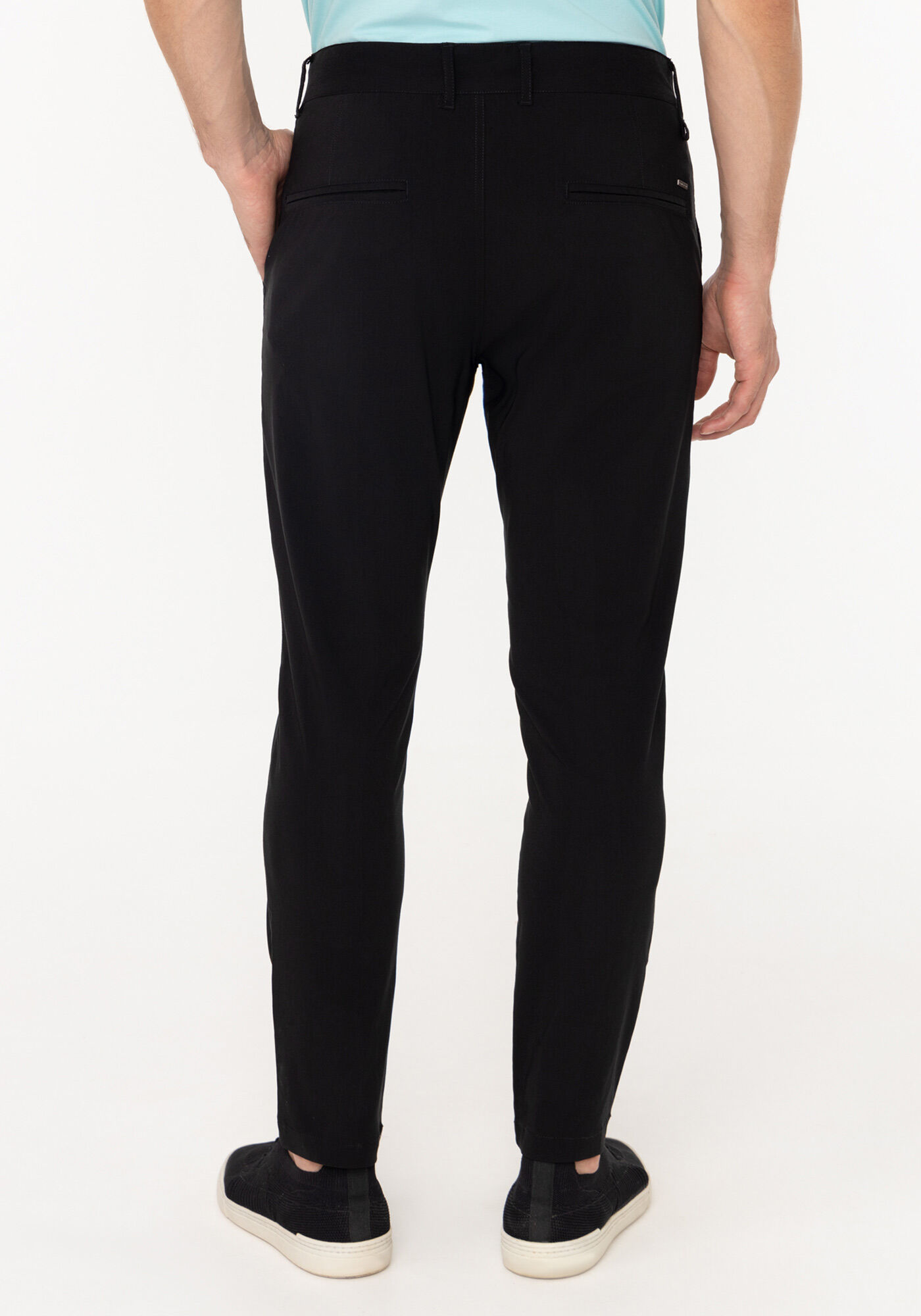 Cal&ccedil;a Em Tecido Plano Com Bolsos E Elastano, PRETO REATIVO, large.