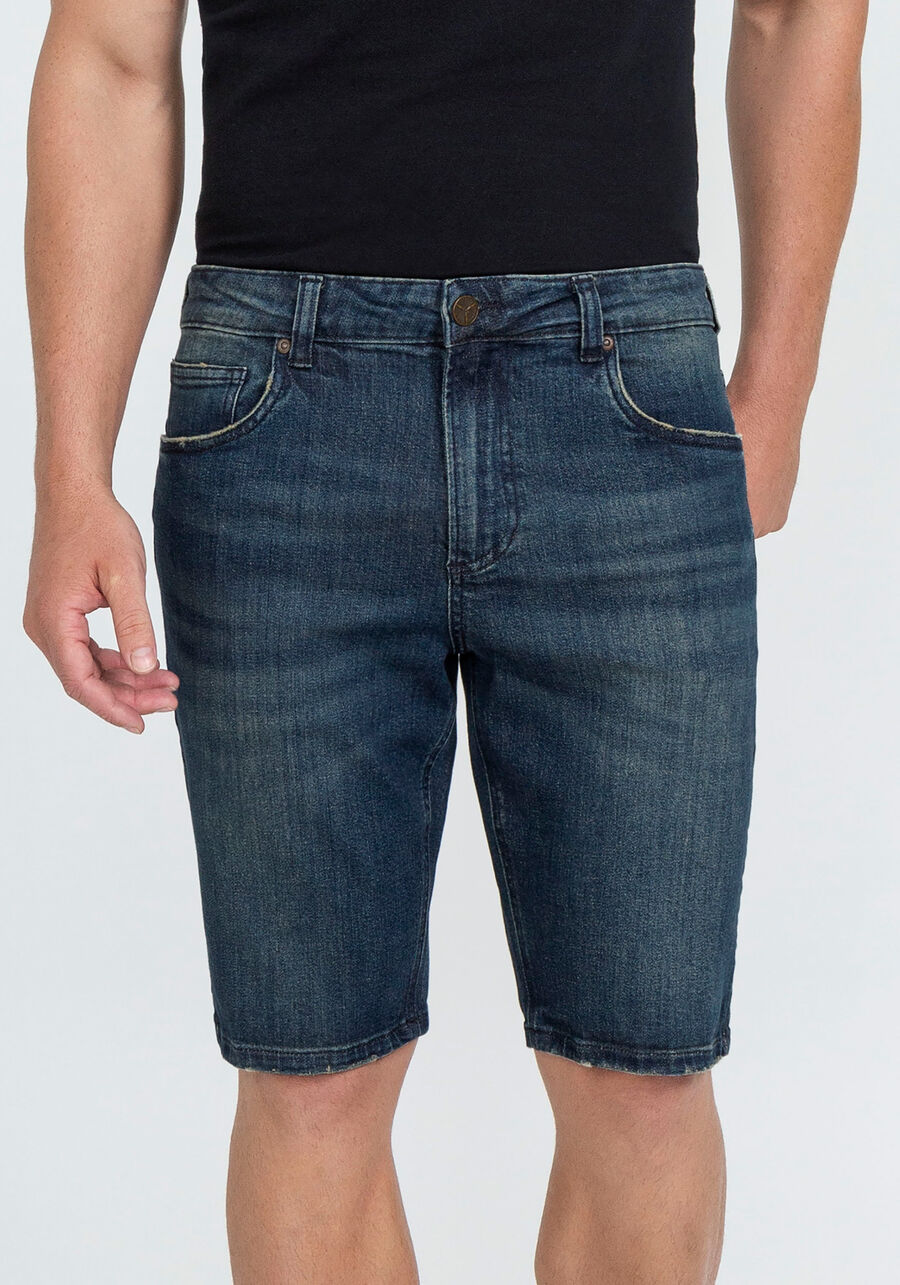 Bermuda Jeans com Elastano Reta, JEANS, large.