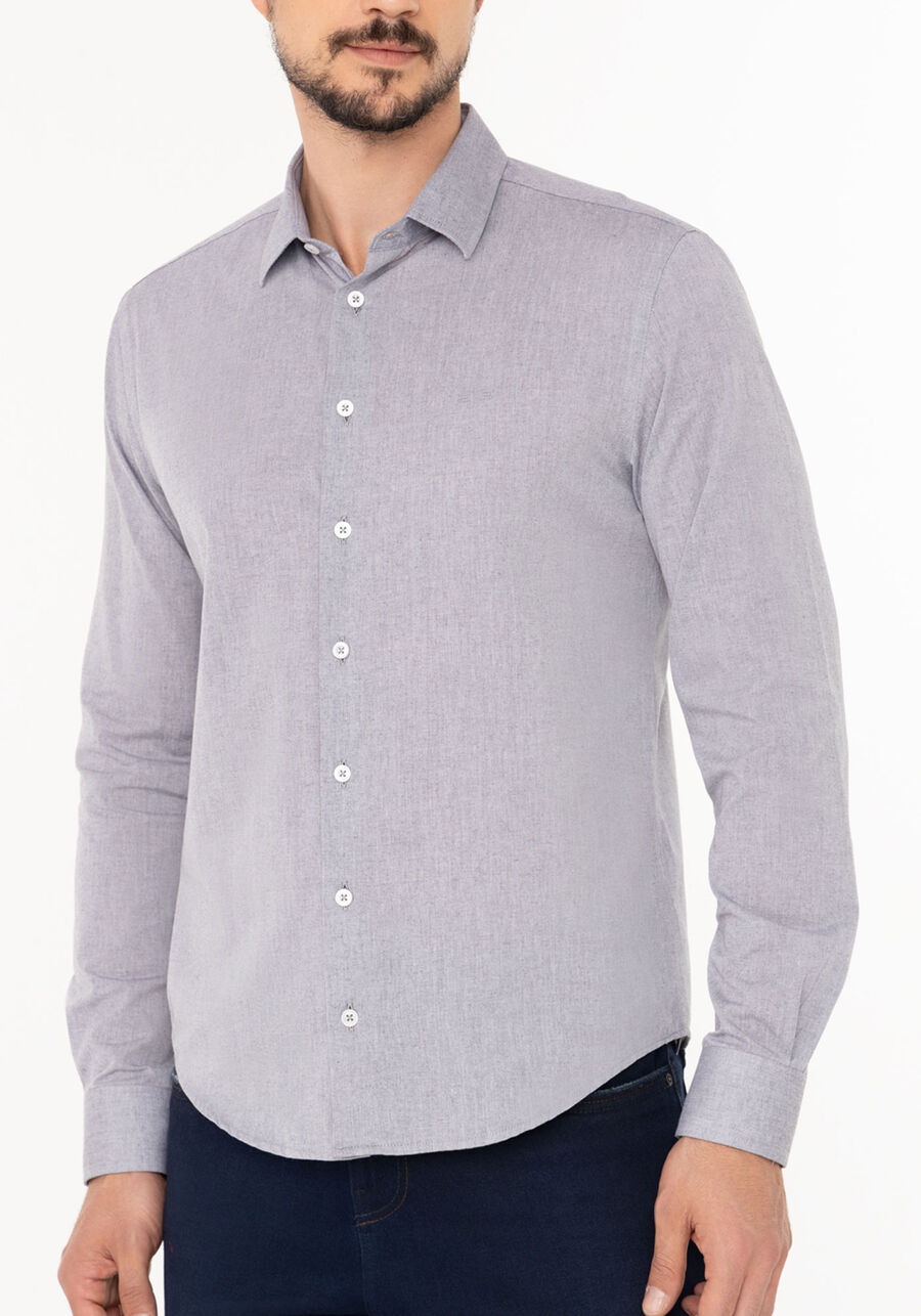 Camisa Slim Fit Masculina De Manga Longa Com Botões, CINZA. Camisa Slim Fit Masculina De Manga Longa Com Botões, CINZA, large.