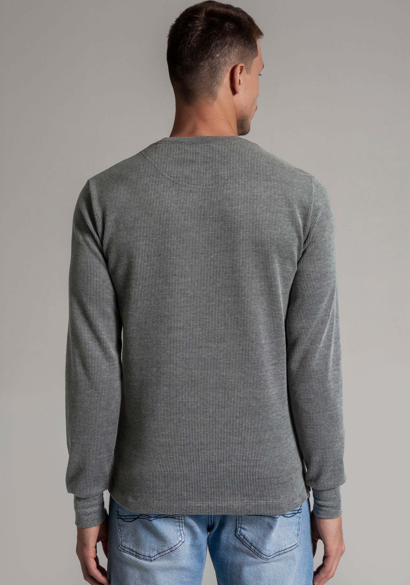 Camiseta Manga Longa Masculina em Tric&ocirc; Texturizado, MESCLA MEDIO, large.