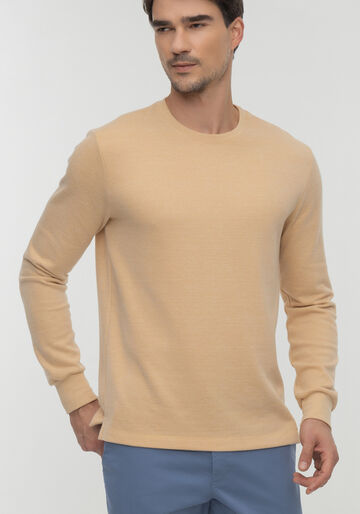 Blusão De Mangas Longas Com Punhos Ajustados Em Malha, BEGE TIGER. Blusão De Mangas Longas Com Punhos Ajustados Em Malha, BEGE TIGER, large.