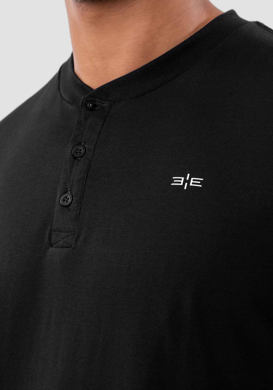 Camiseta Masculina em Algodão Pima com Gola Padre, PRETO. Camiseta Masculina em Algodão Pima com Gola Padre, PRETO, large.