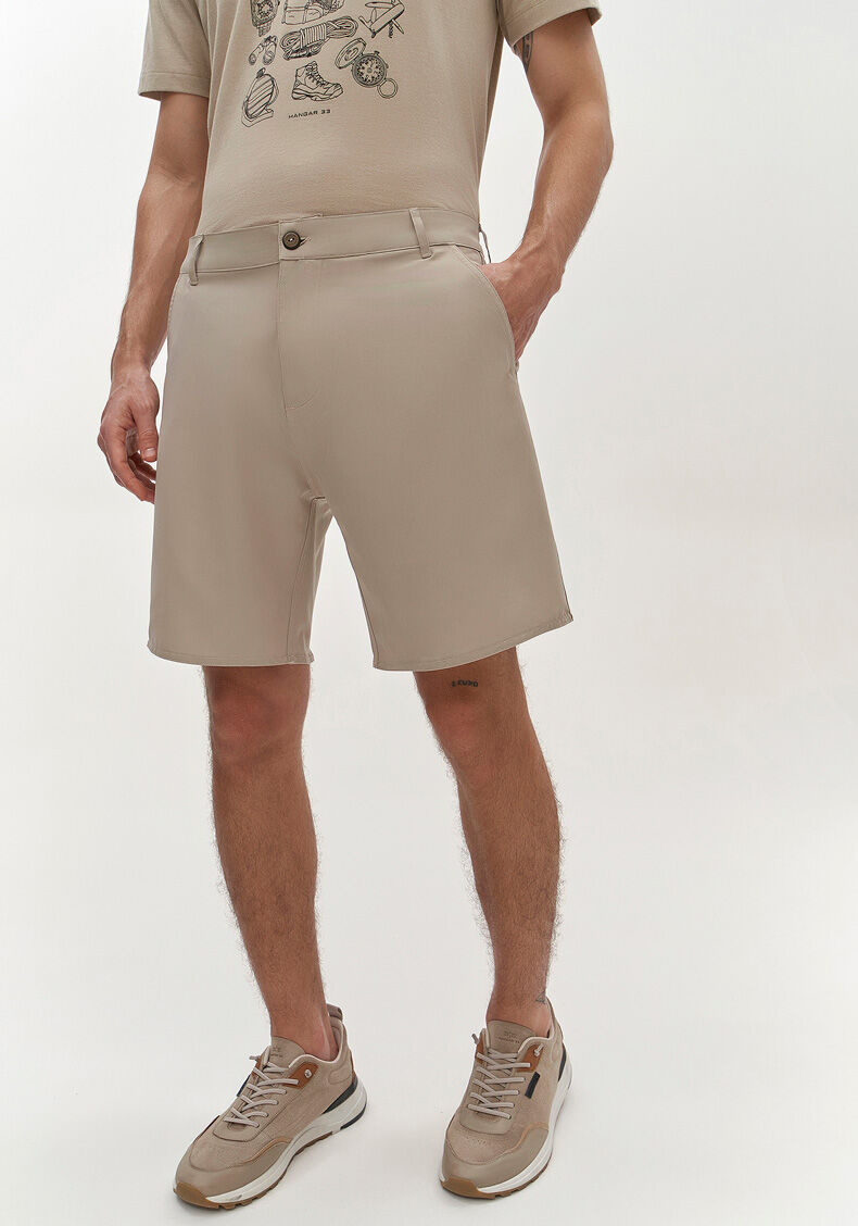 Shorts Masculino Com Bolsos Em Tecido De Alfaiataria, BEGE PANAMA, large.