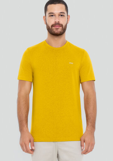 Camiseta Masculina em Malha Tricot Flamê, AMARELO GAUDI. Camiseta Masculina em Malha Tricot Flamê, AMARELO GAUDI, large.