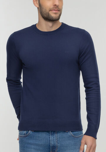 Blusão Básico Em Tricô Com Mangas Longas E Gola Redonda, MARINHO ACTION. Blusão Básico Em Tricô Com Mangas Longas E Gola Redonda, MARINHO ACTION, large.