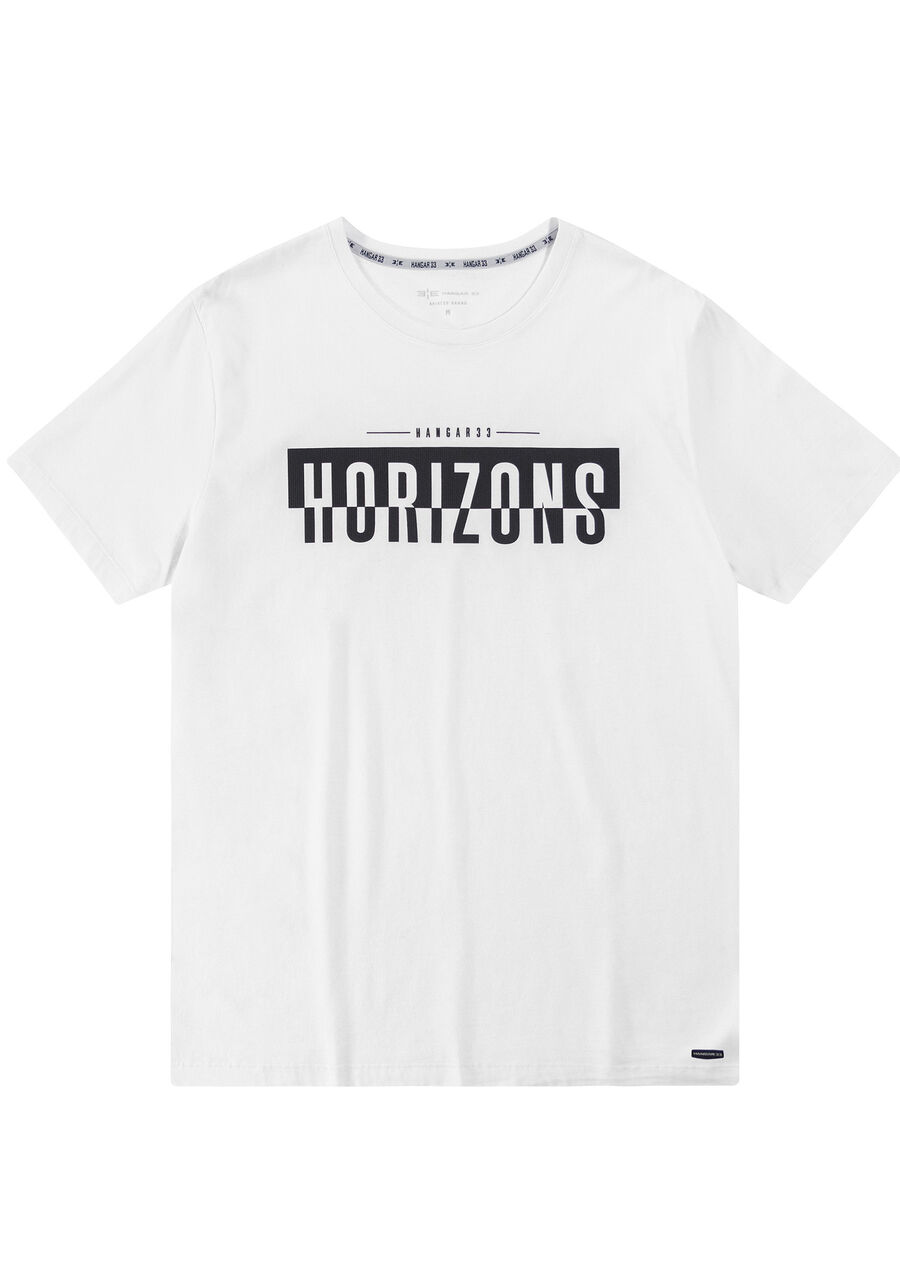 Camiseta em Malha Estampa Lettering, BRANCO. Camiseta em Malha Estampa Lettering, BRANCO, large.