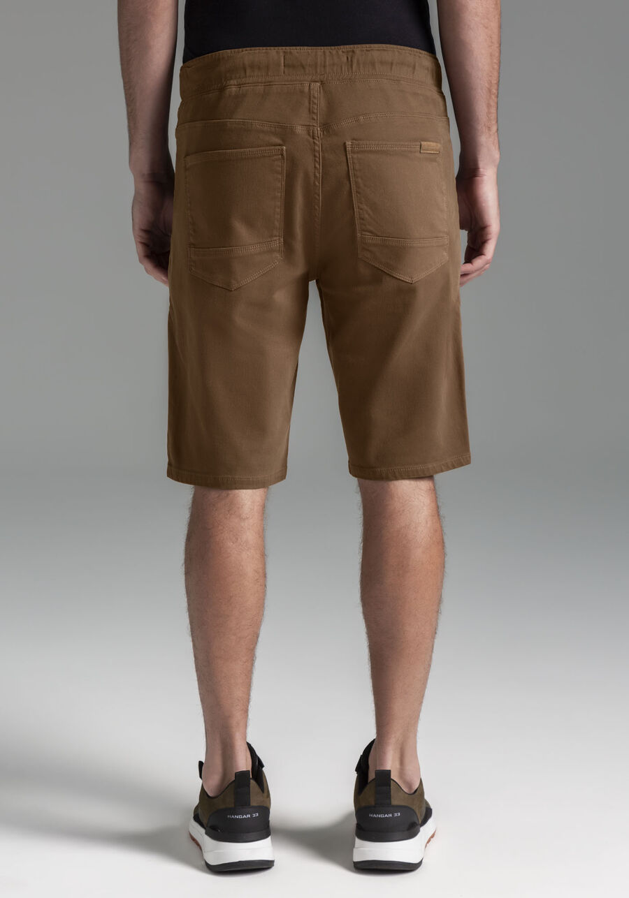 Bermuda Jogging Com Bolsos Em Sarja Denim Malha, MARROM COFFEE. Bermuda Jogging Com Bolsos Em Sarja Denim Malha, MARROM COFFEE, large.