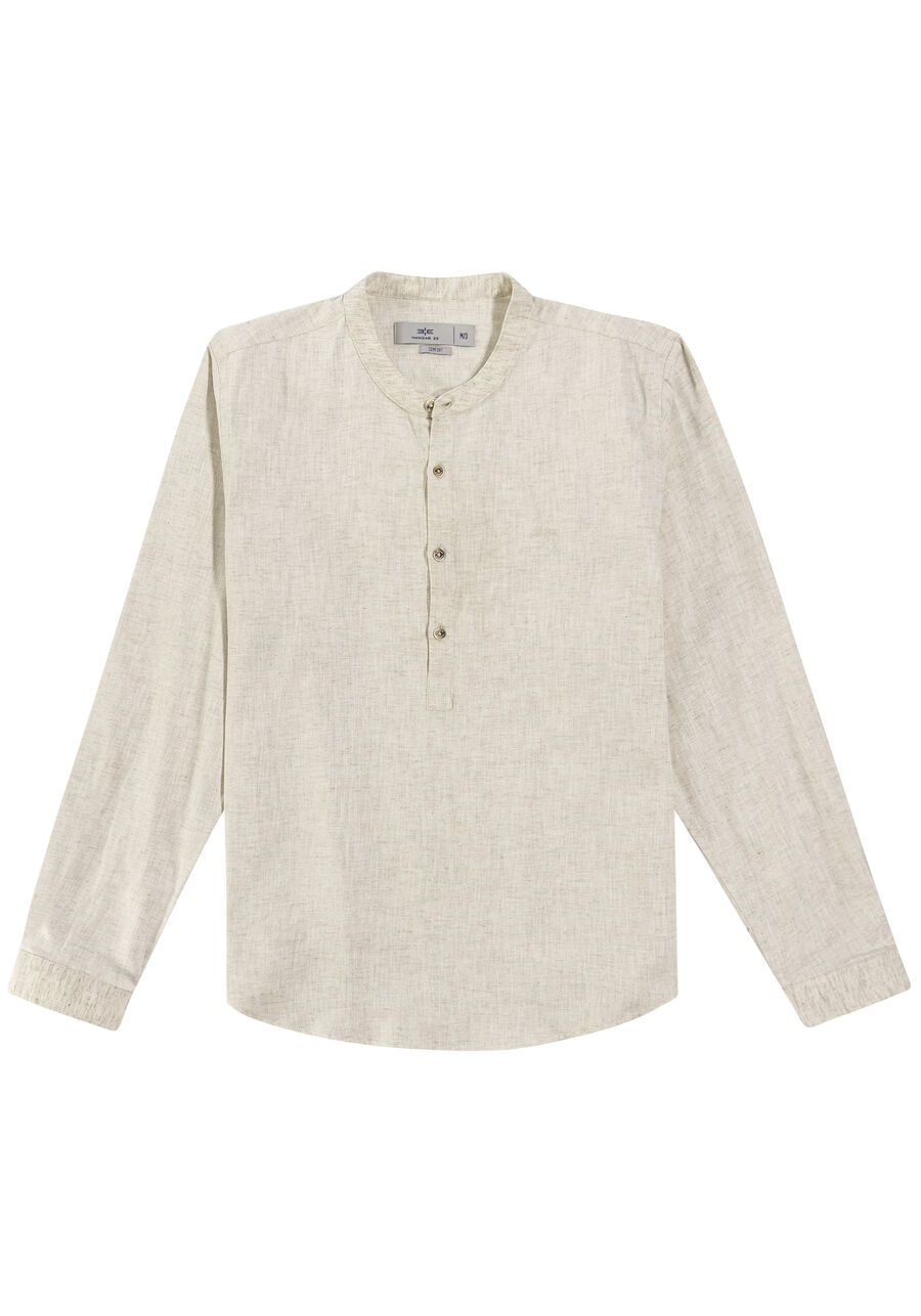 Camisa Masculina em Linho Comfort com Gola Padre, BRANCO OFF WHITE. Camisa Masculina em Linho Comfort com Gola Padre, BRANCO OFF WHITE, large.