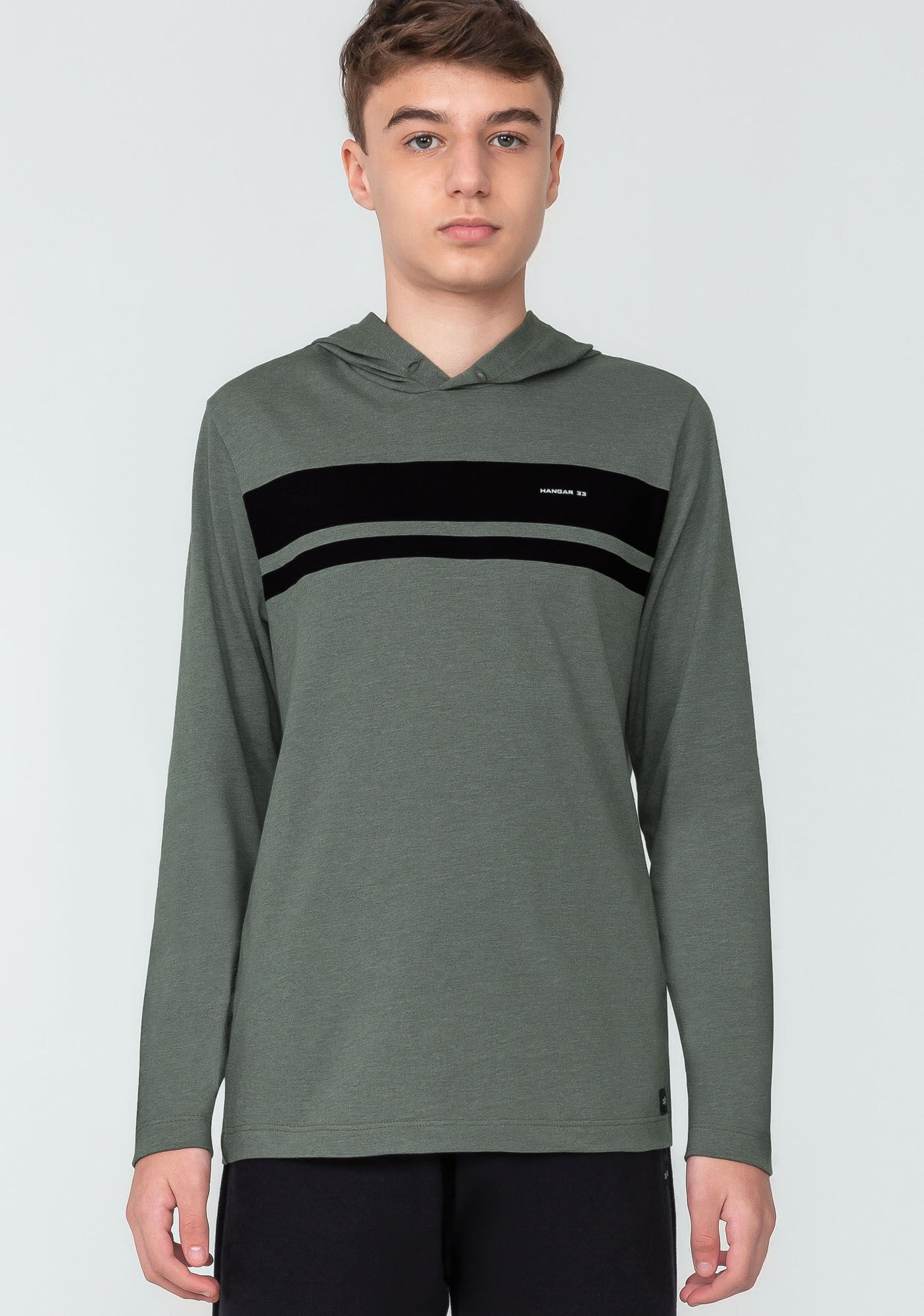 Camiseta Manga Longa em Malha com Capuz Juvenil, VERDE FURIA, large.