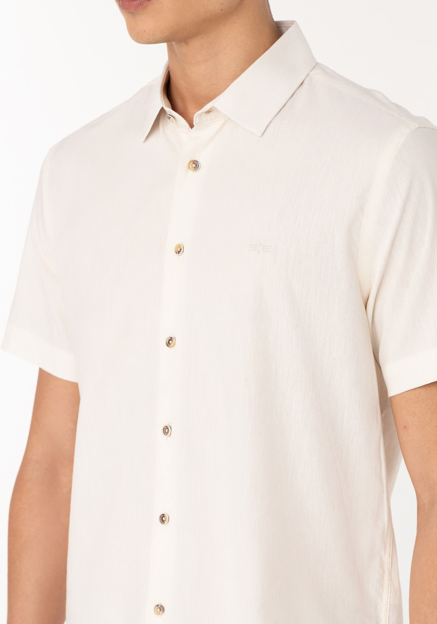 Camisa De Mangas Curtas Com Linho, BRANCO OFF WHITE, large.