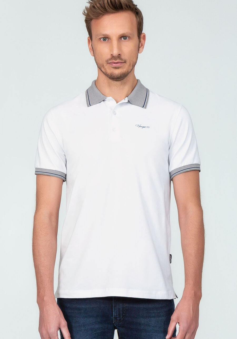 Camisa Polo Bordado e Retilínea, BRANCO. Camisa Polo Bordado e Retilínea, BRANCO, large.