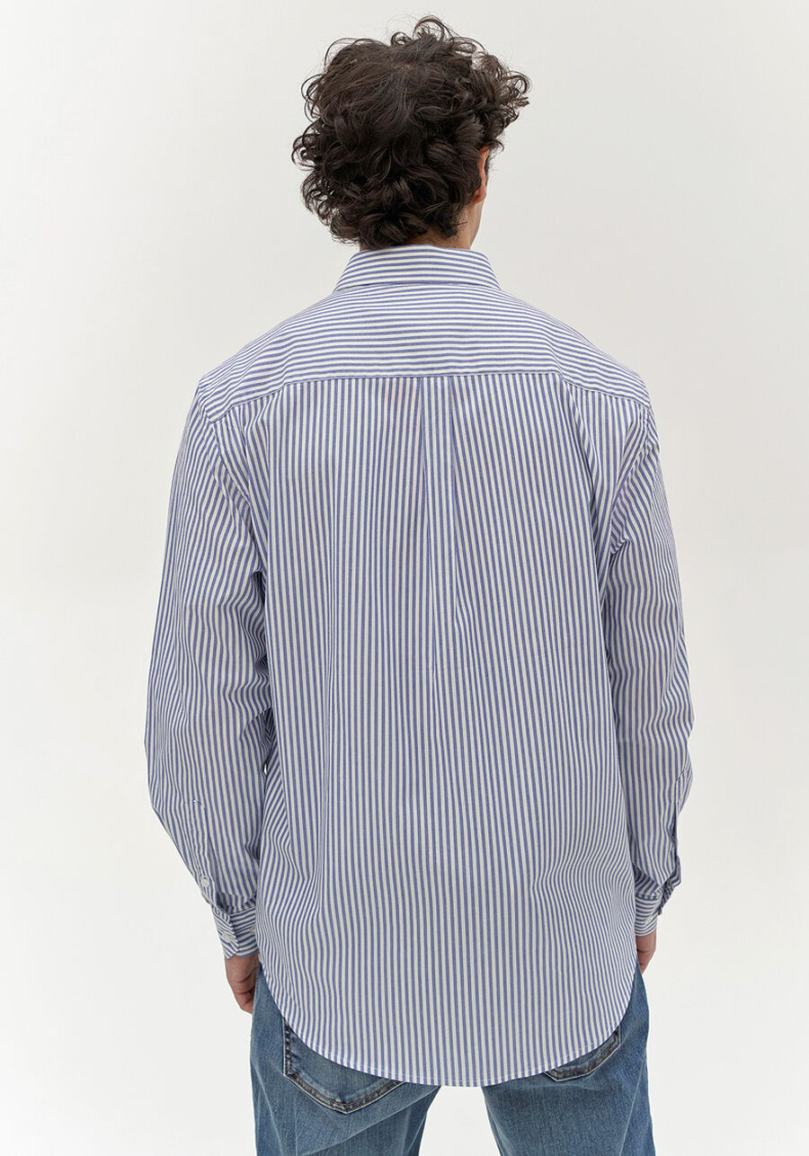 Camisa Masculina Comfort Listrada com Elastano, AZUL. Camisa Masculina Comfort Listrada com Elastano, AZUL, large.