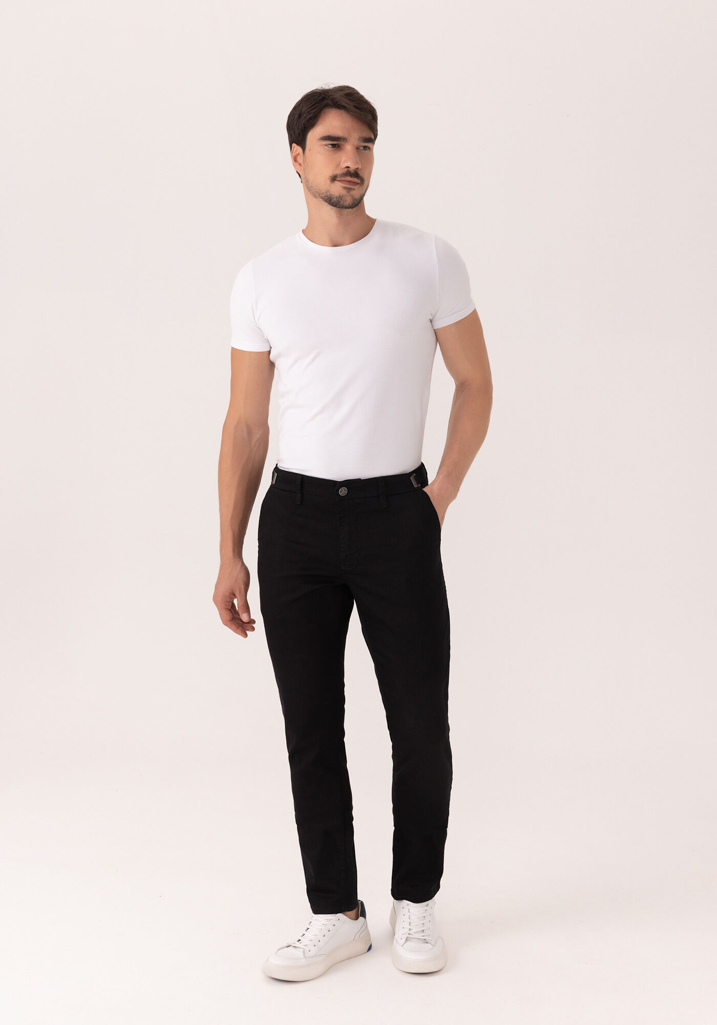 Cal&ccedil;a Slim Turbofan Em Sarja Com Elastano Smart Size, PRETO REATIVO, large.