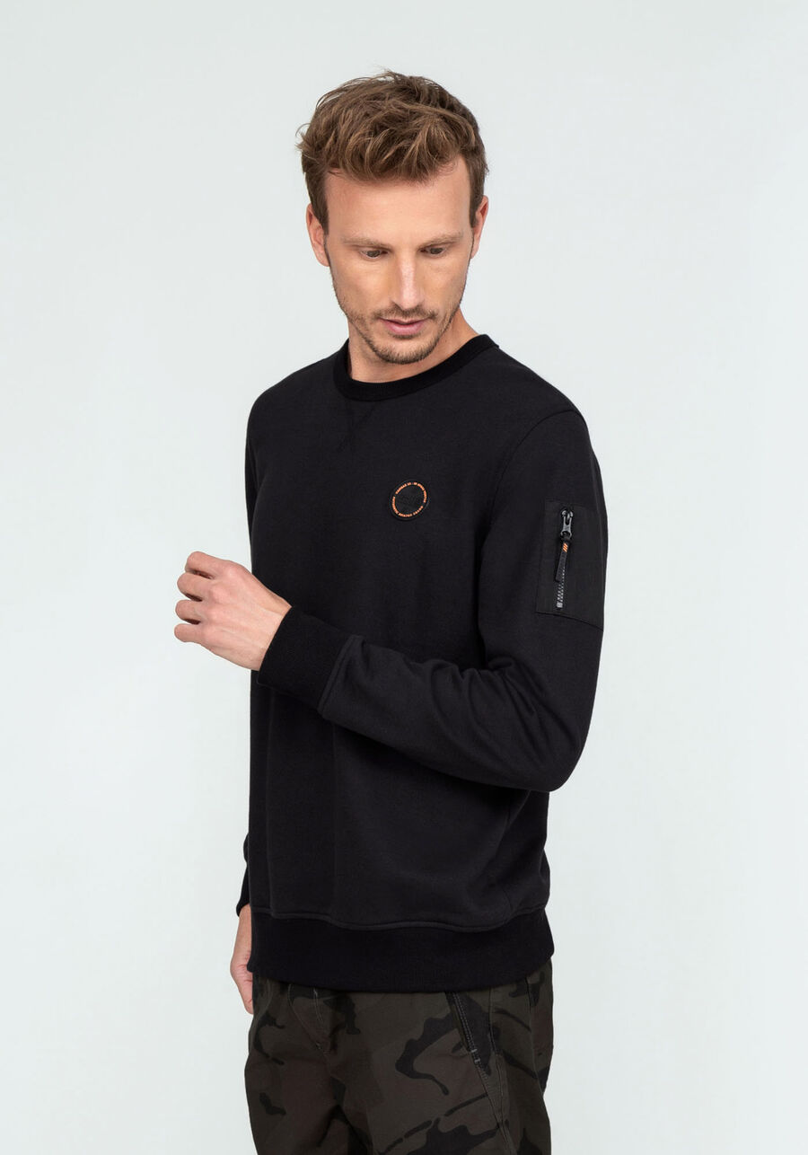 Blusão em Moletom com Detalhe Zíper, PRETO REATIVO. Blusão em Moletom com Detalhe Zíper, PRETO REATIVO, large.