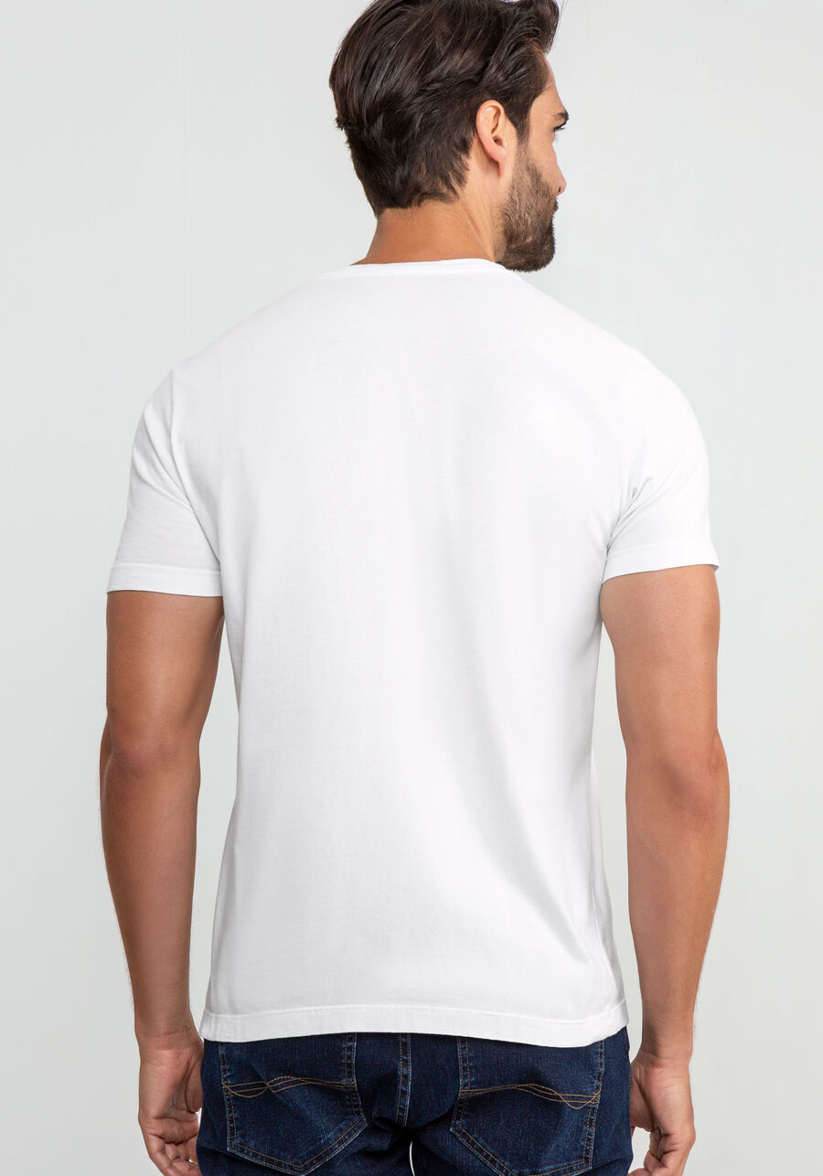 Camiseta Masculina em Malha com Decote V, BRANCO, large.