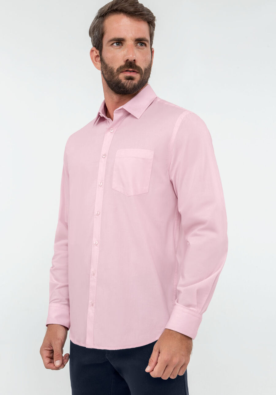 Camisa Masculina Manga Longa Comfort, ROSA. Camisa Masculina Manga Longa Comfort, ROSA, large.
