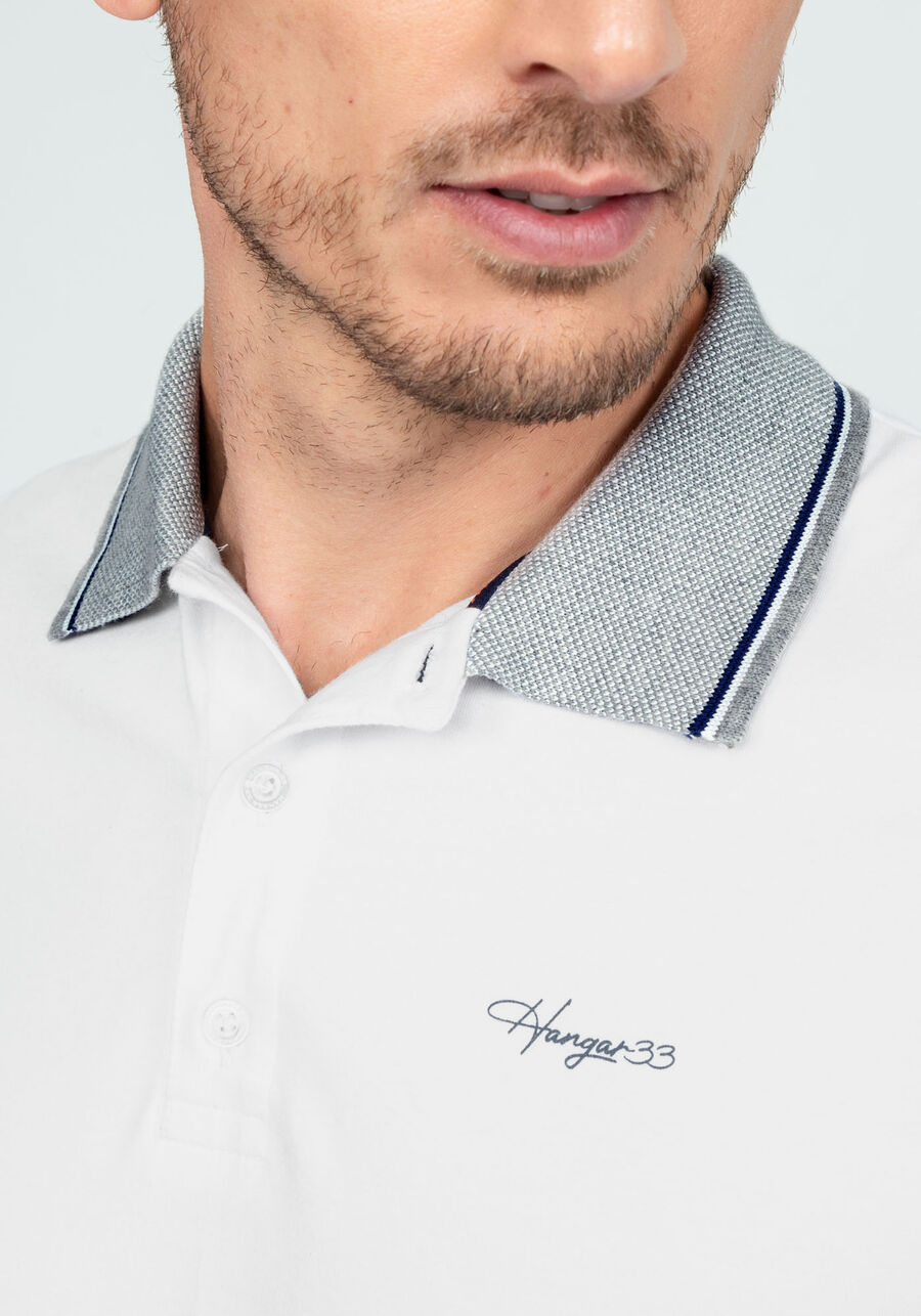 Camisa Polo Bordado e Retilínea, BRANCO. Camisa Polo Bordado e Retilínea, BRANCO, large.