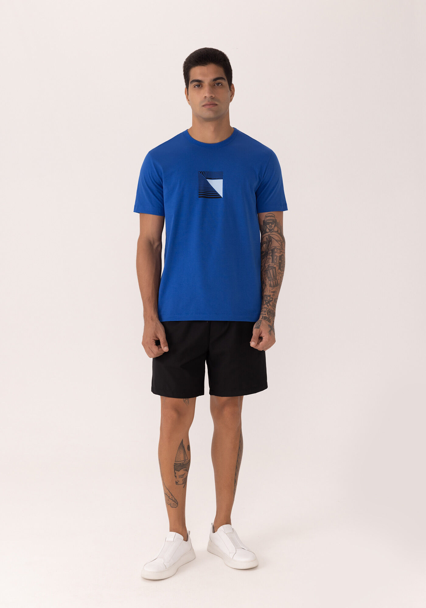 Camiseta De Mangas Curtas Em Malha Com Elastano, AZUL SPECTRUM, large.