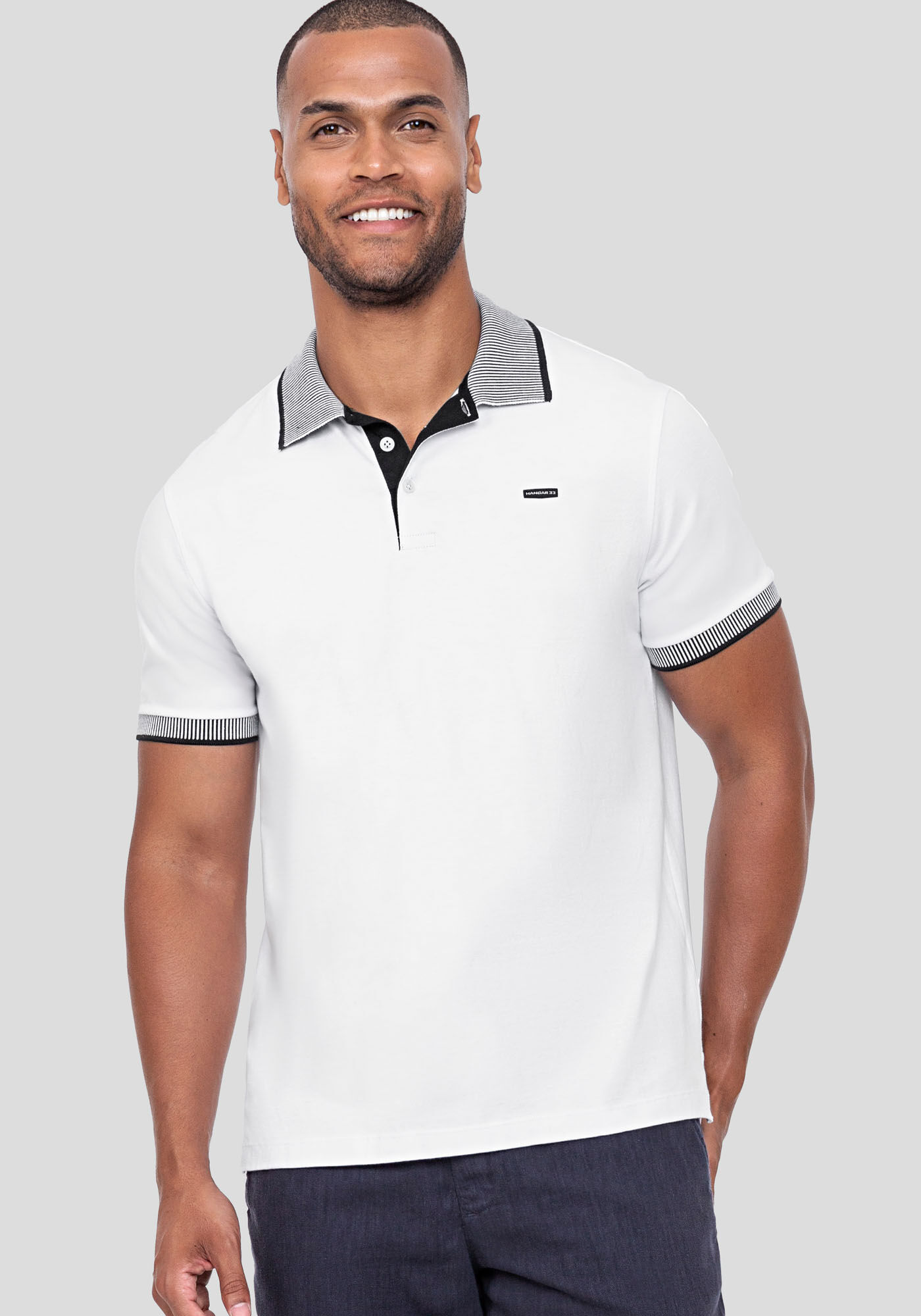 Camisa Polo Masculina com Retil&iacute;nea Contraste, BRANCO, large.