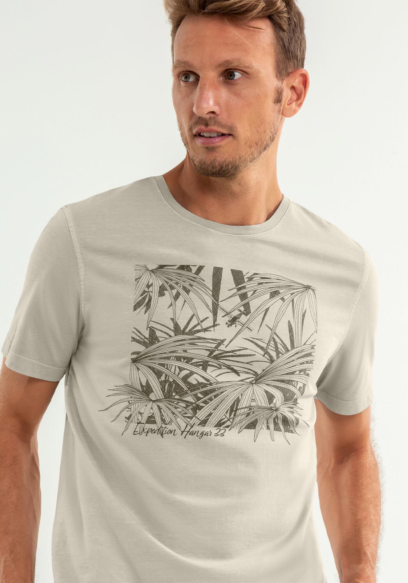 Camiseta Masculina Manga Curta Estampada, BEGE MAJORIS, large.