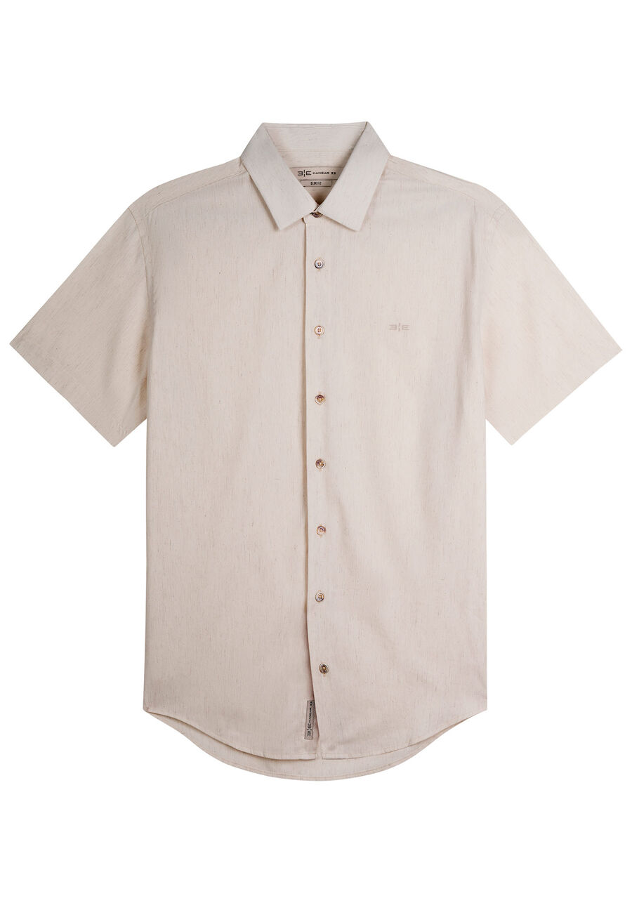 Camisa Manga Curta Masculina em Tecido Linho, BRANCO OFF WHITE. Camisa Manga Curta Masculina em Tecido Linho, BRANCO OFF WHITE, large.