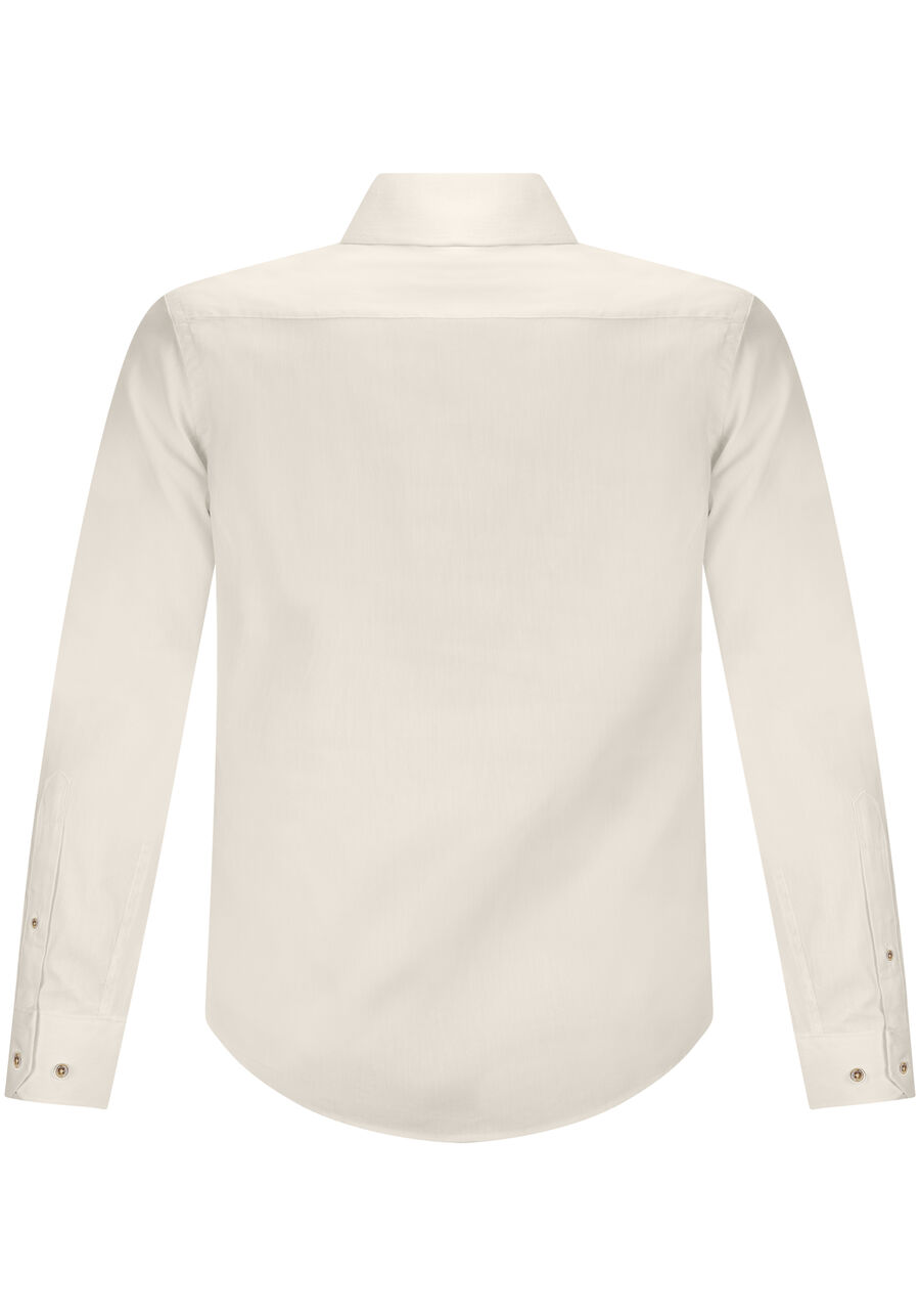 Camisa De Mangas Longas Slim Fit Com Linho, BRANCO OFF WHITE. Camisa De Mangas Longas Slim Fit Com Linho, BRANCO OFF WHITE, large.