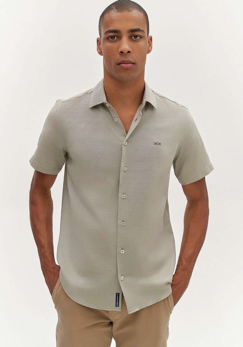 Camisa Manga Curta Masculina Slim Fit, VERDE GOLF, large.