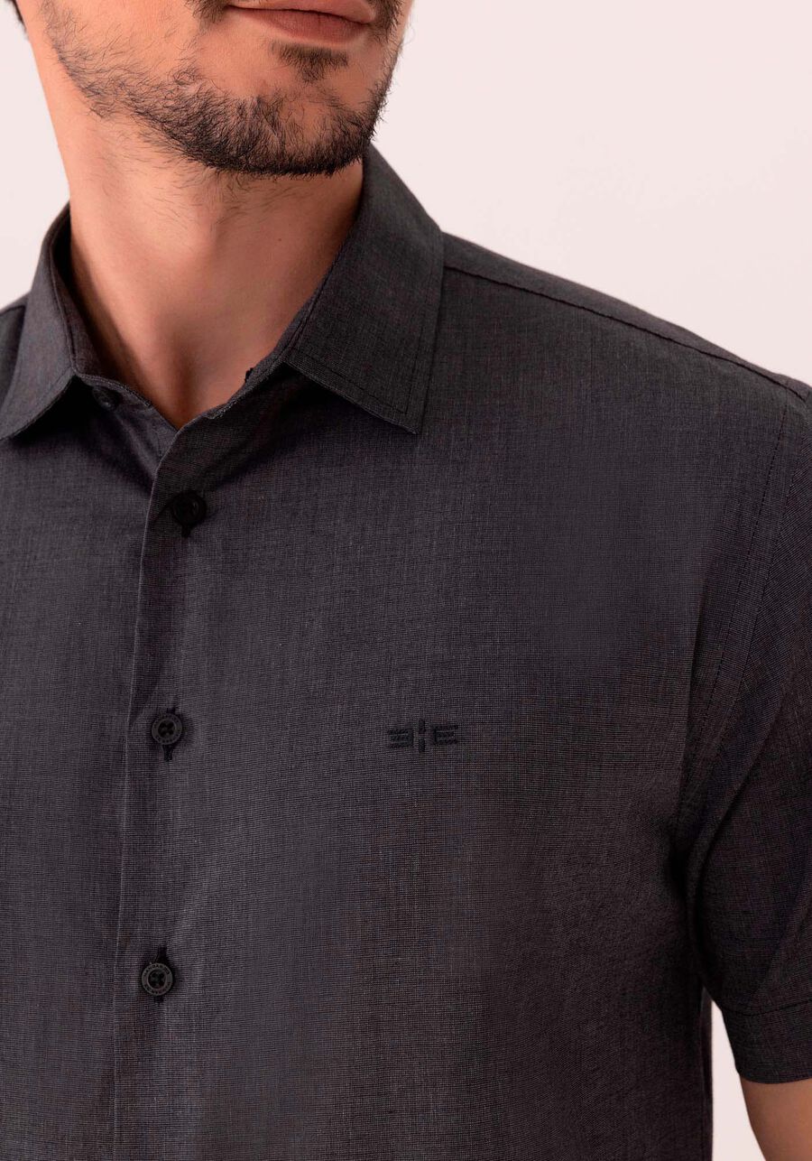 Camisa Comfort De Mangas Curtas Em Tecido De Algodão, PRETO. Camisa Comfort De Mangas Curtas Em Tecido De Algodão, PRETO, large.