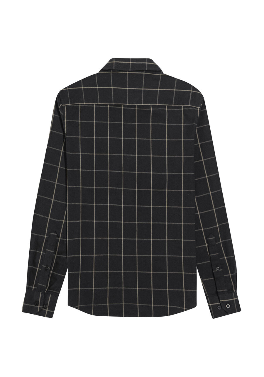 Camisa Masculina Slim Fit em Flanela Xadrez, PRETO REATIVO. Camisa Masculina Slim Fit em Flanela Xadrez, PRETO REATIVO, large.