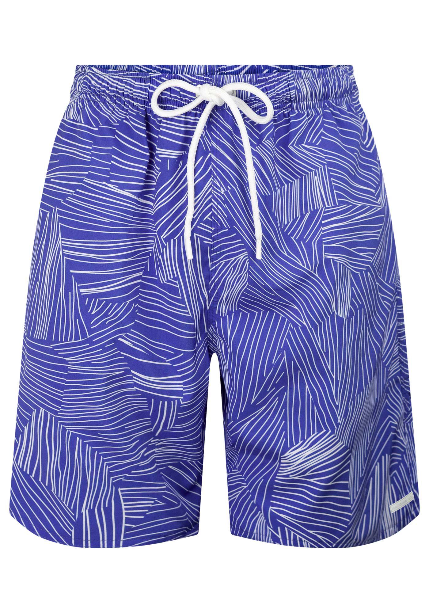 Shorts Estampado Com Bolso E Cadar&ccedil;o Em Tecido Plano, AZUL EGIPCIO, large.