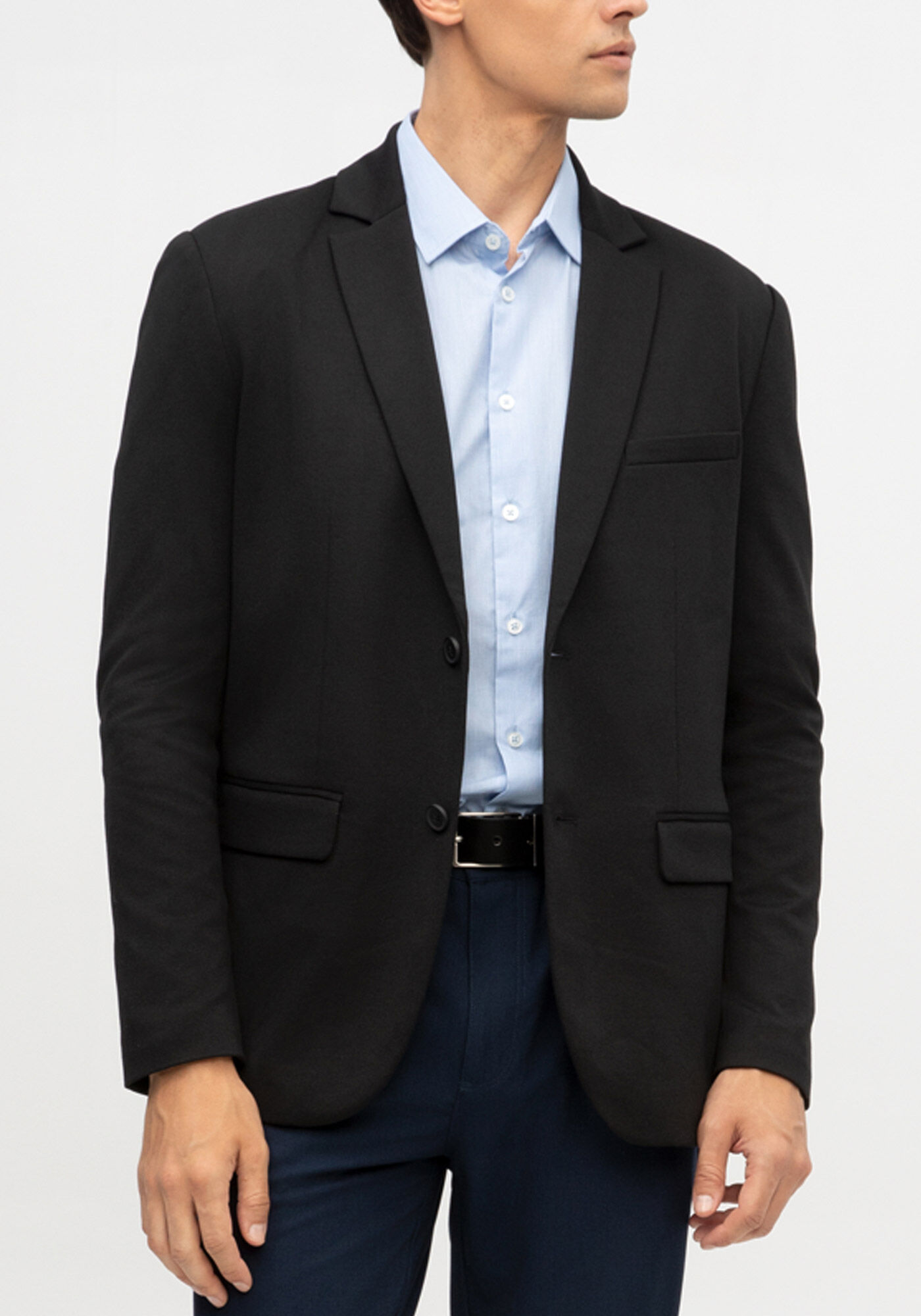 Blazer Slim Com Lapelas Em Malha, PRETO REATIVO, large.
