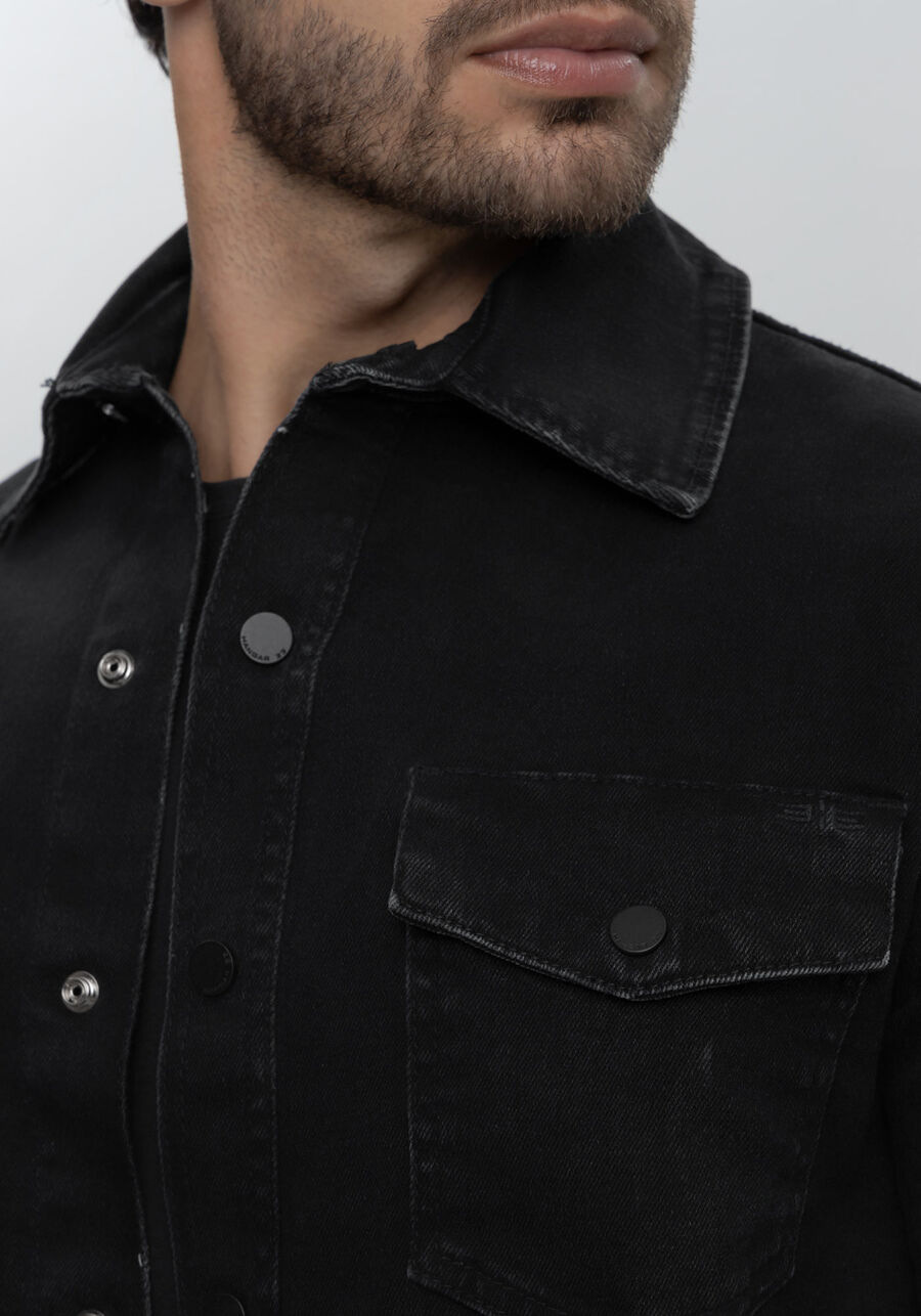 Camisa Jeans Masculina Super Stone, PRETO. Camisa Jeans Masculina Super Stone, PRETO, large.
