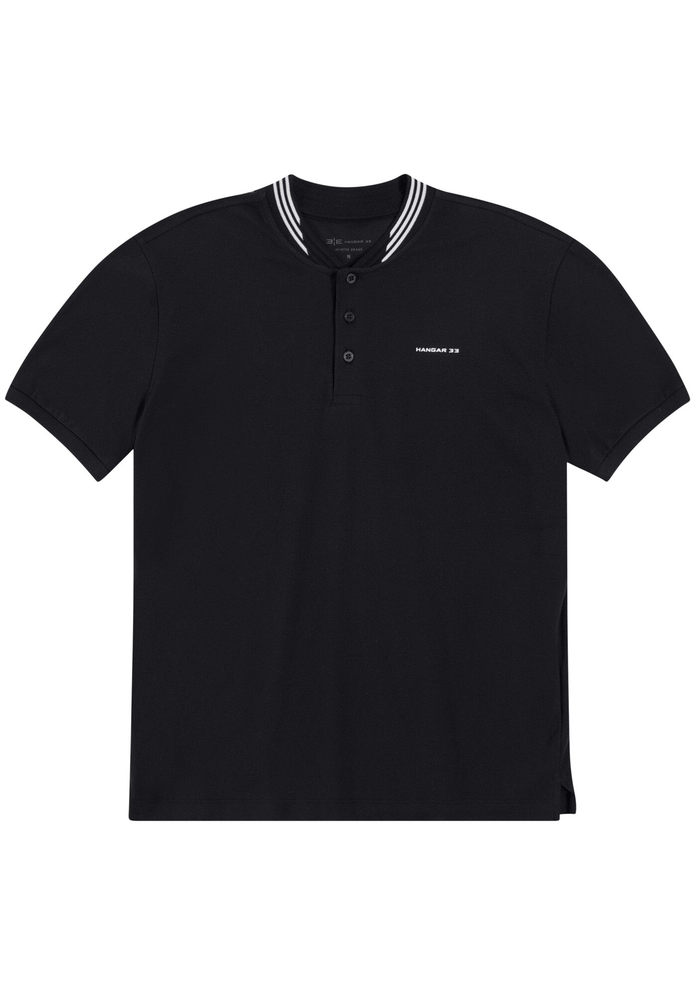 Camisa Gola Padre em Malha Piquet com Retil&iacute;nea, PRETO REATIVO, large.