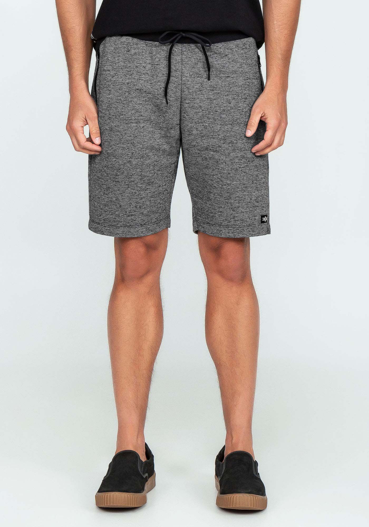 Bermuda em Moletom Linen com Bolso Z&iacute;per, PRETO REATIVO, large.