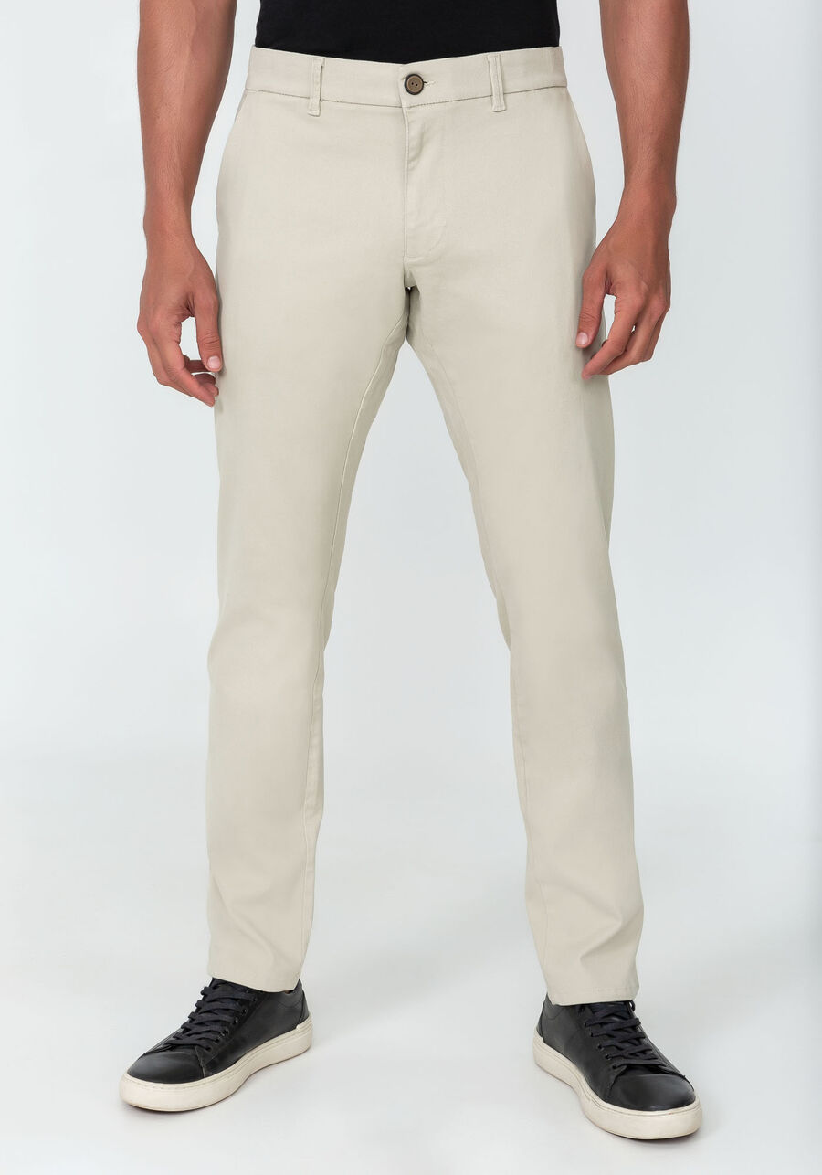 Calça Sarja Chino Slim Shirt Lock, BEGE GELO, large.