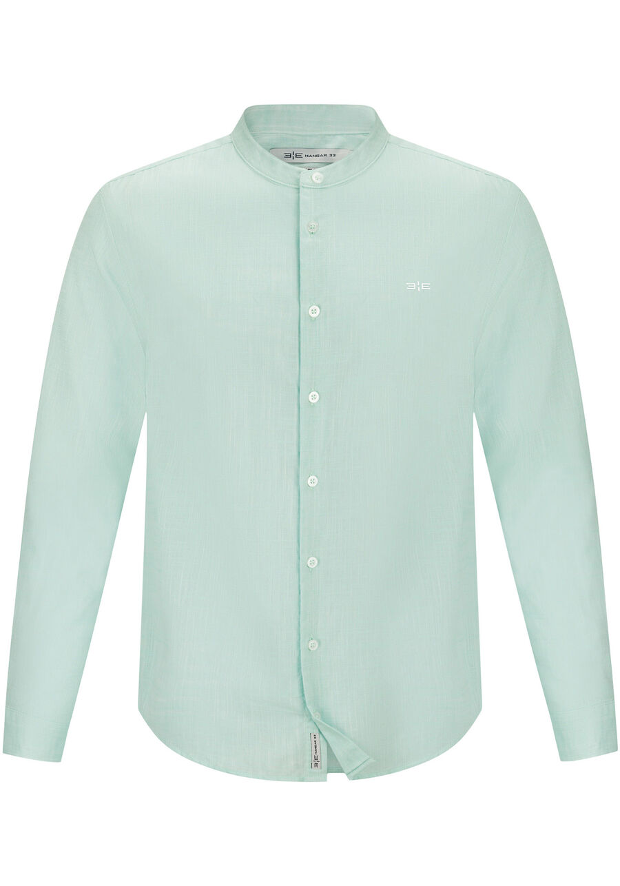 Camisa Masculina Gola Padre Slim Fit em Tecido Flamê, AZUL BORA BORA. Camisa Masculina Gola Padre Slim Fit em Tecido Flamê, AZUL BORA BORA, large.