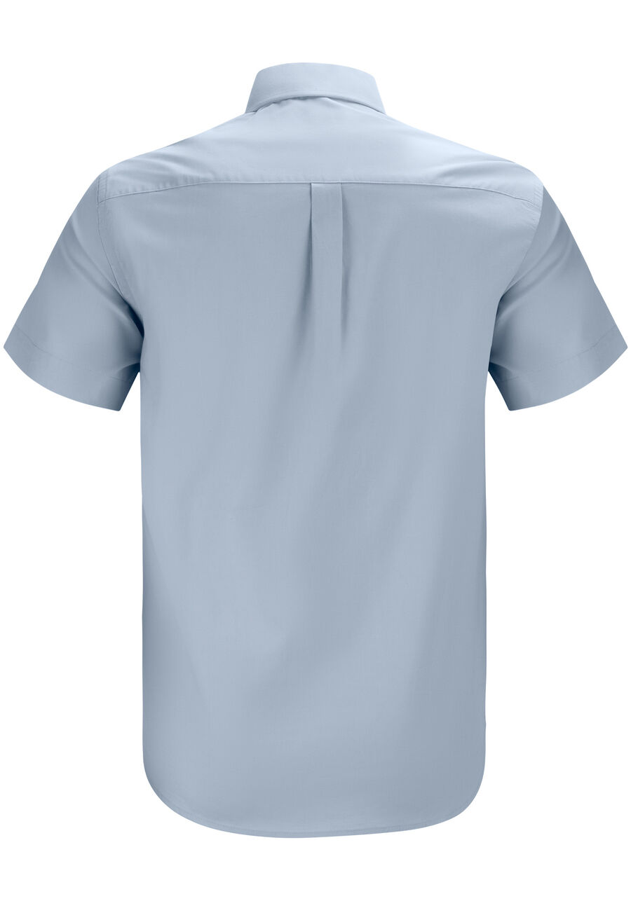 Camisa Comfort De Mangas Curtas Com Bolso Funcional Bordado, AZUL. Camisa Comfort De Mangas Curtas Com Bolso Funcional Bordado, AZUL, large.