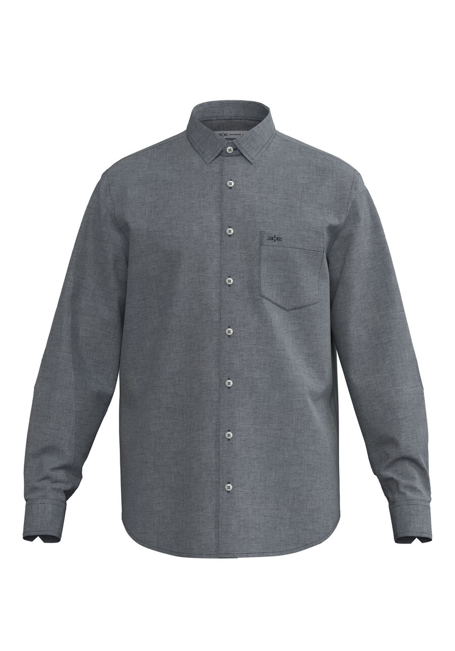 Camisa Comfort De Mangas Longas Com Bolso Em Oxford, MARINHO ACTION. Camisa Comfort De Mangas Longas Com Bolso Em Oxford, MARINHO ACTION, large.