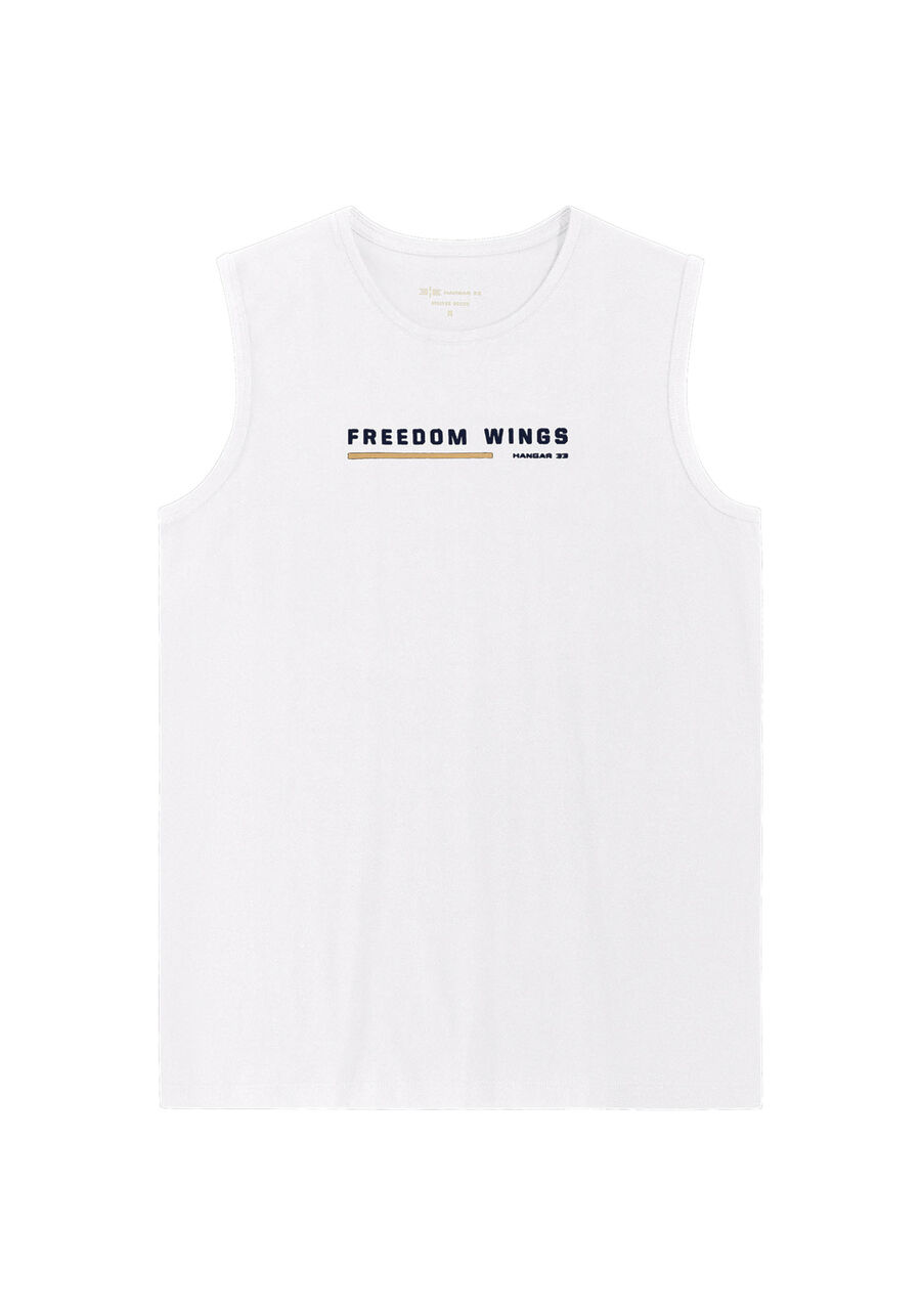 Regata Masculina em Malha Leve Estampada, BRANCO. Regata Masculina em Malha Leve Estampada, BRANCO, large.