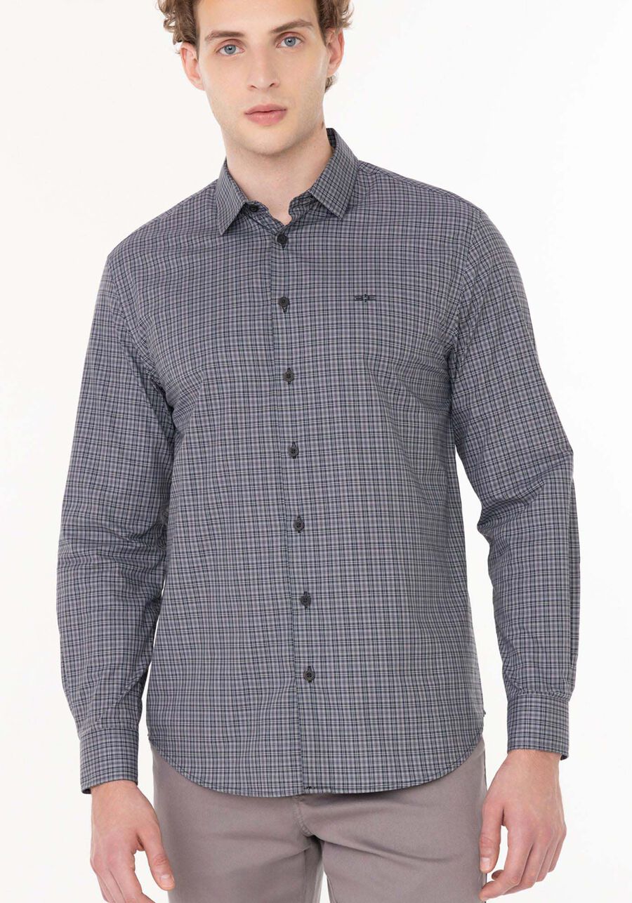 Camisa Masculina Comfort De Mangas Longas Em Algodão Fio 40, CINZA XAXADO. Camisa Masculina Comfort De Mangas Longas Em Algodão Fio 40, CINZA XAXADO, large.