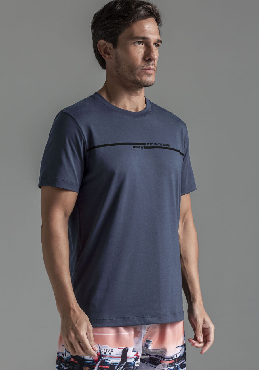Camiseta Masculina em Malha Pima com Estampa, AZUL SEED. Camiseta Masculina em Malha Pima com Estampa, AZUL SEED, large.