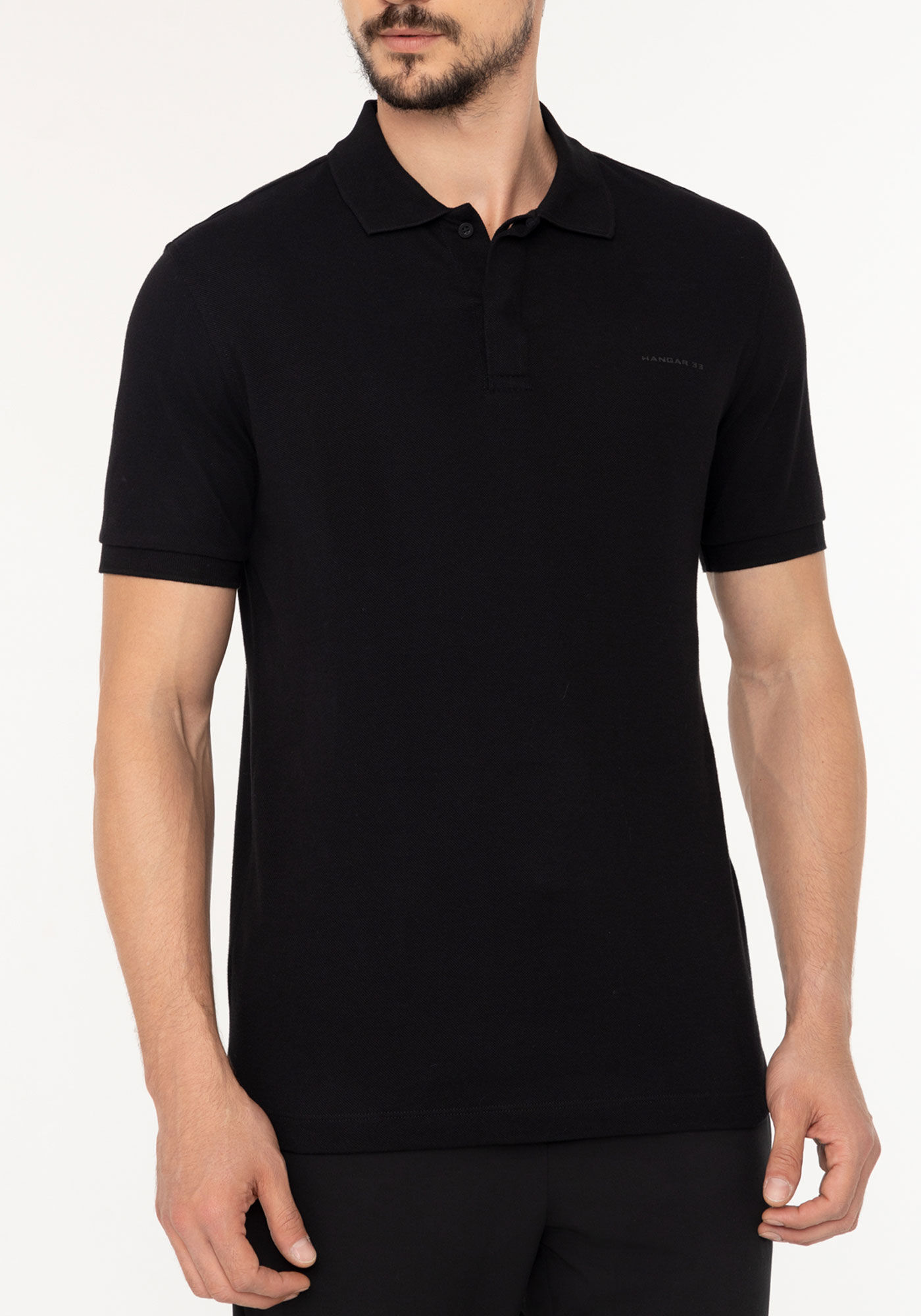 Camisa Polo Com Manga Curta Em Malha Piquet Mercerizada, PRETO, large.