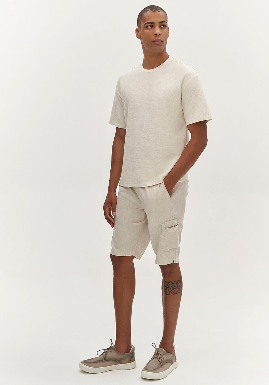 Camiseta Masculina Oversized em Malha Linho, BRANCO OFF WHITE. Camiseta Masculina Oversized em Malha Linho, BRANCO OFF WHITE, large.