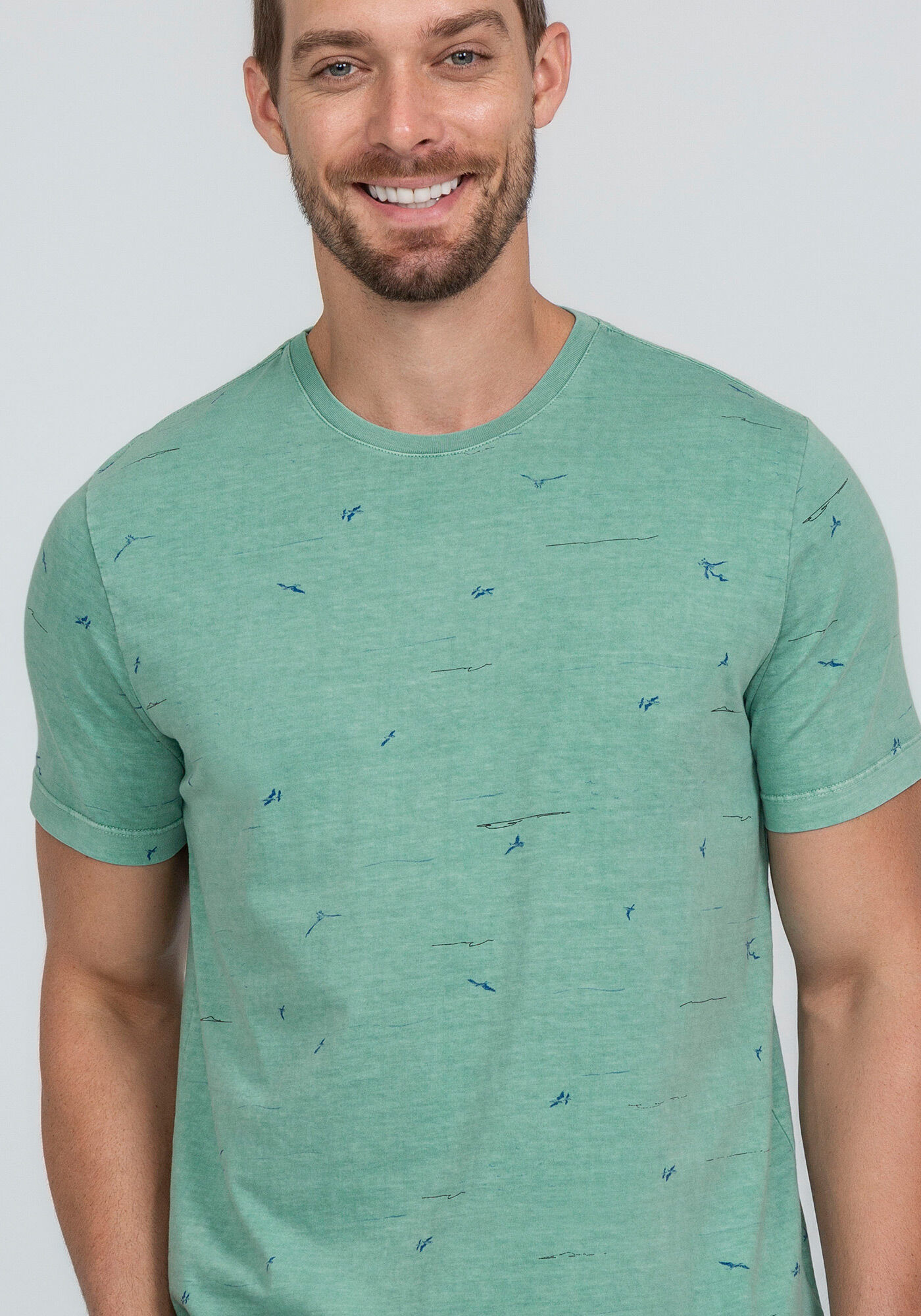 Camiseta em Malha com Corte a Fio, VERDE MINERAL, large.